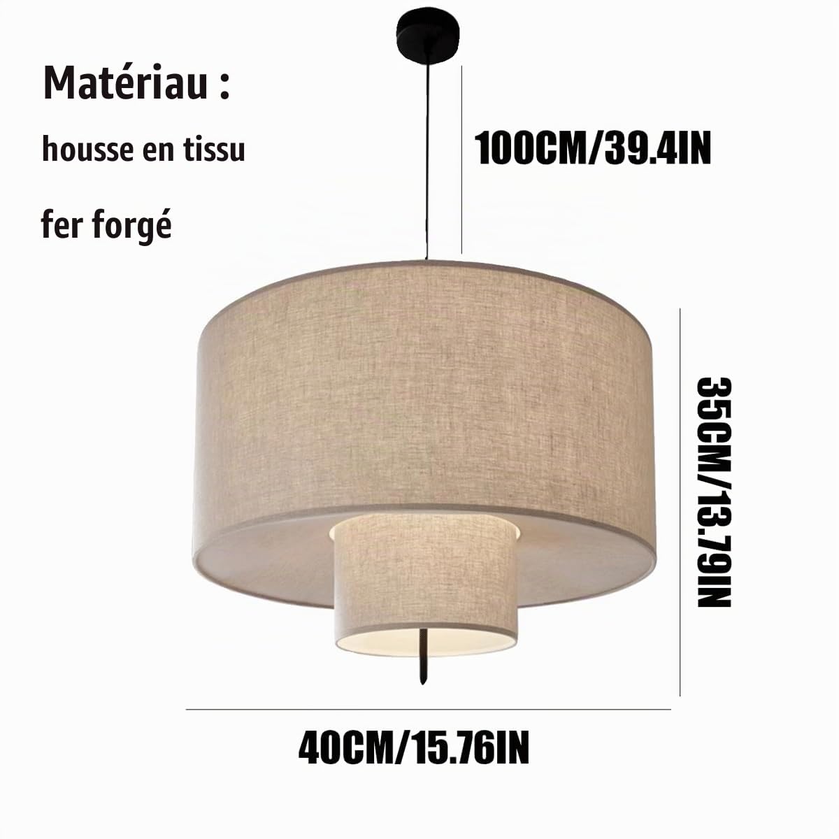 Luminaires Suspendus de Ferme, éclairage Suspendu Tambour à 2 Niveaux avec Abat-Jour en Lin, lustres Suspendus rustiques de 15,76 Pouces pour Salon Cuisine Salle à Manger E26