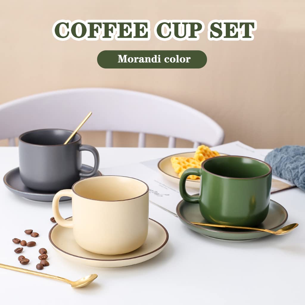 Tazas De Cafe Originales con Soporte Taza De Café De CeráMica Casera De Estilo Retro, Taza De Espresso Apilable con Plato, Taza De Desayuno con Textura Mate, Conjunto De Estilo JaponéS