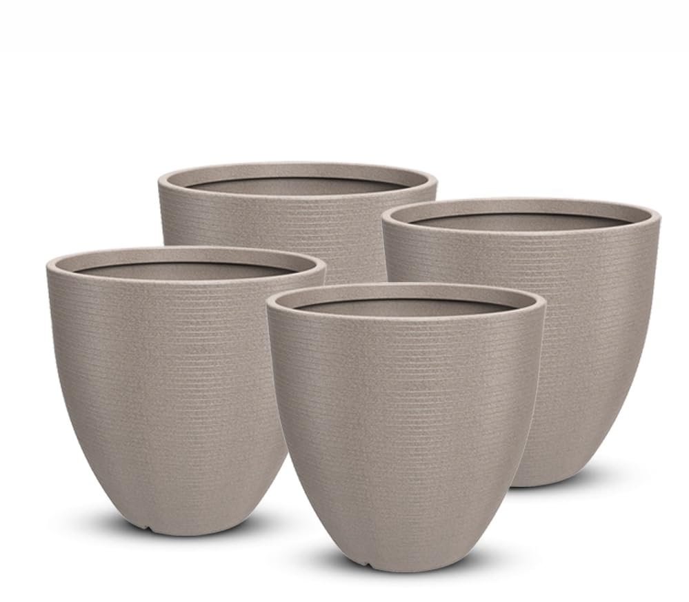 SERENO Round 12 Inch Plastic Flower Pots & Planters for Home/Office Decor, Eco Friendly for Indoor/Outdoor & Balcony Gardening, Planter with Optional Drainage Hole, Beige Stone Finish - Pack of 4 (B0CFFKHWF1) Amazon Price History, Amazon Price Tracker