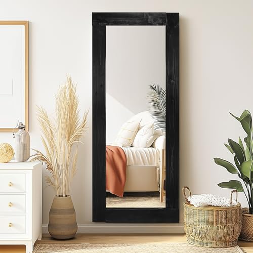 Image of 58x24in Full Length Mirror, Solid Wood Convex Frame, Black