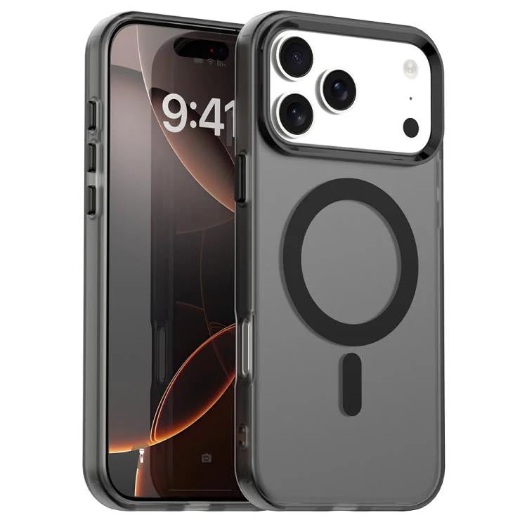 Image of VONZEE Translucent Matte Back Cover Compatible with iPhone 17 Pro Max Case, MagSafe Compatible Wireless Charging Support, Shockproof Anti-Fingerprint Protective Phone Case, Slim Durable Design, Black