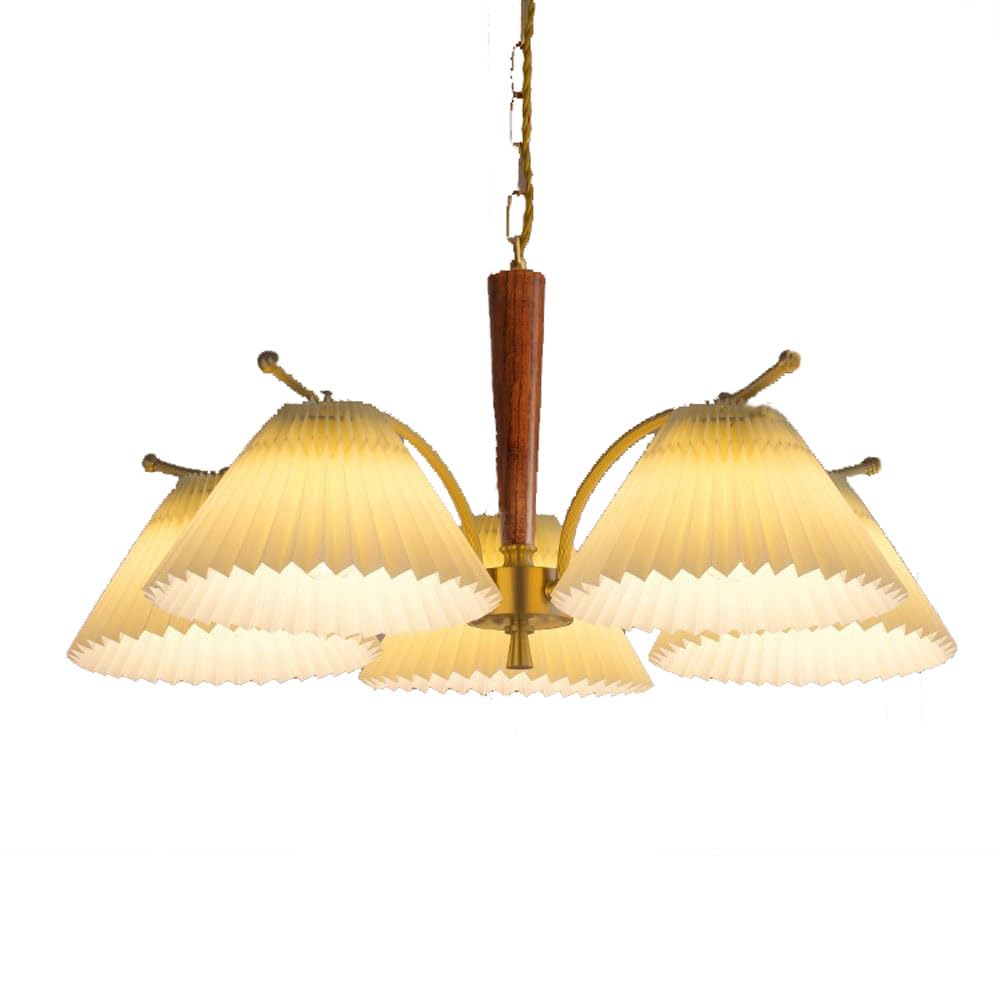 Lampe suspendue vintage en laiton antique français et abat-jour plissé