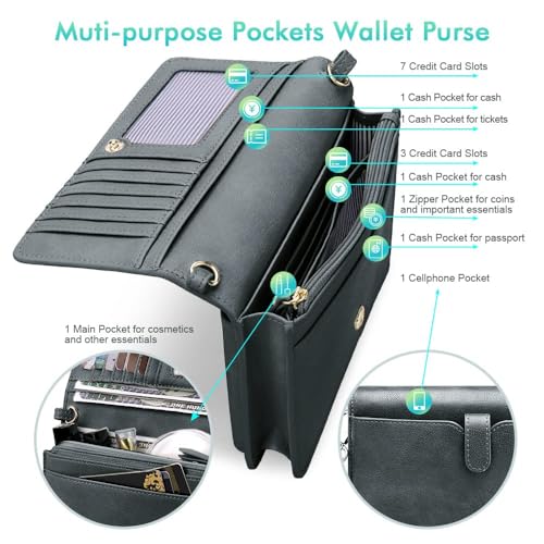 Image of nuoku Women Small Crossbody Bag Cellphone Purse Wallet with RFID Card Slots 2 Straps Wristlet