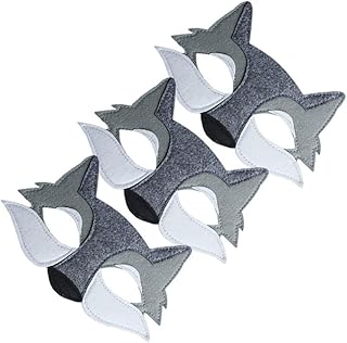 NUOBESTY 3PCS Wolf Facemask Felt Half Face Head FoxMasks Anime Wild Animal Cosplay Accessory for Kids Dress- Up Masquerade Costume Party Grey