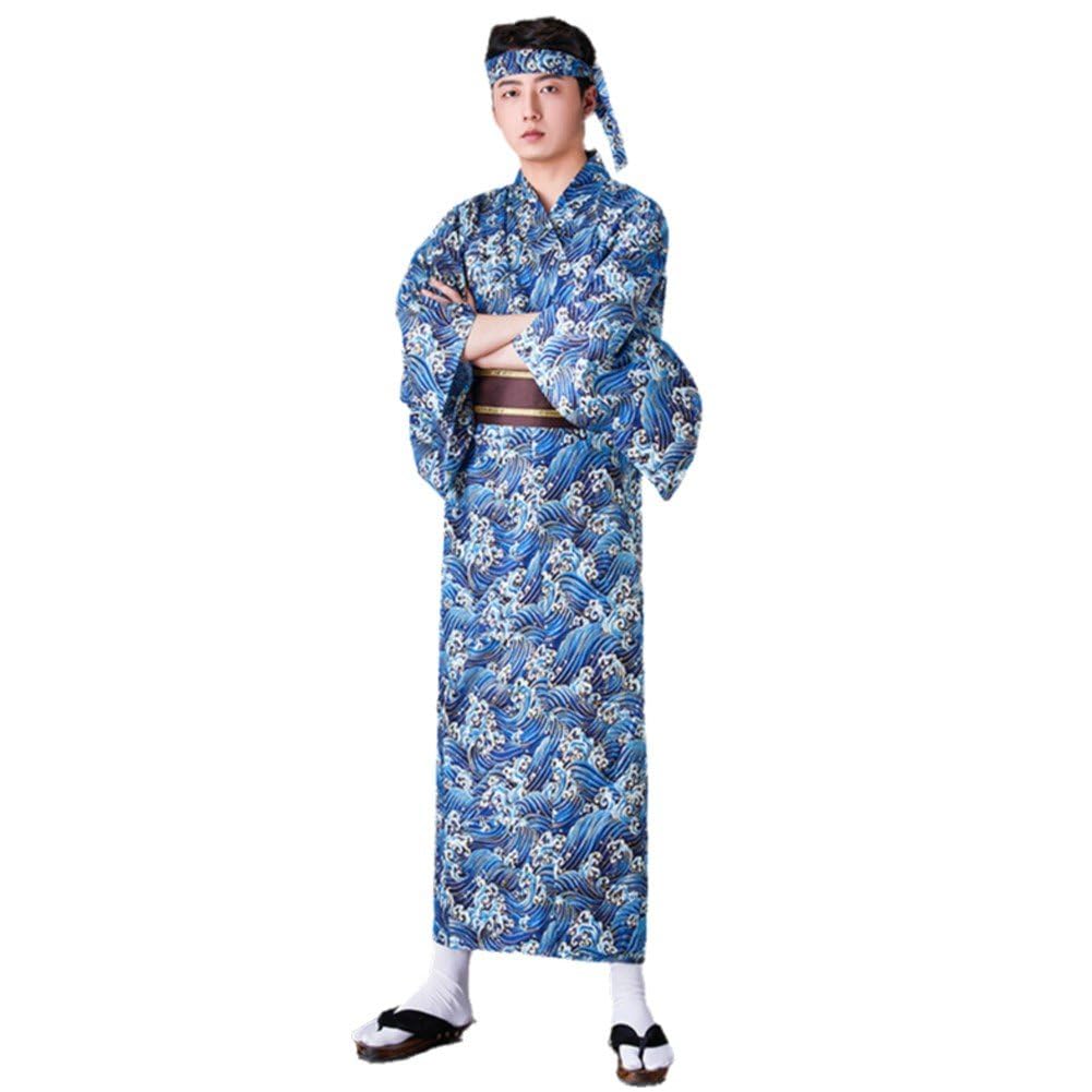 Traje samurai de kimono largo completo con diadema para cosplay