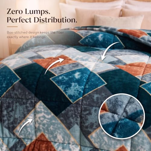 Image of SANMARINO Luxury Flannel Quilted Comforter for Double Bed | Ultra Soft Plush Razai with Modern Geometric Design | Fuffly, Cozy All Season Blanket for Mild & Heavy Winter |220x230 cm,Navy Blue & Rust