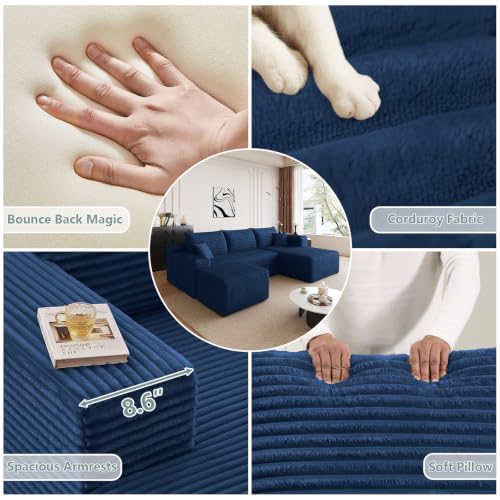 Image of 95 inch Boneless Couch with Ottoman, Modern U Shaped Cloud Sectional Couch