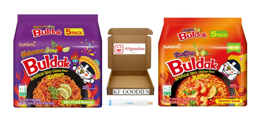 KF GOODIES Korean Ramen Variety Pack Gift Box (10 Count) – Spicy Buldak Noodle Assortment for Birthdays, College Care Packages, Office Snacks, and Gift Baskets