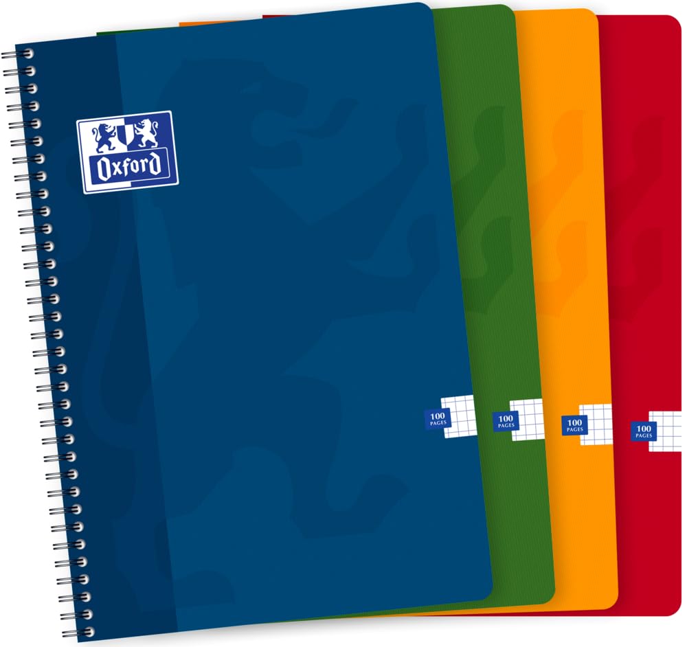 OXFORD Lot de 10 Cahiers à Spirales A4 100 Pages Petits Carreaux 5x5mm 90g Coloris Assortis