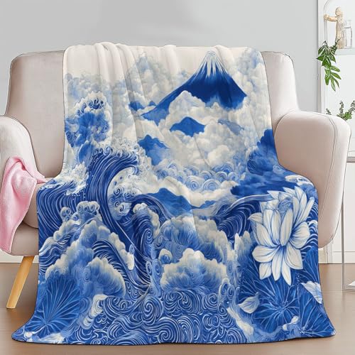 Manta Sherpa 100 x 130 cm Ondas Abstractas Y Montañas Plaid Calientes y Cómodas, Manta de Mullida y Suave Azul, Reversible, Hipoalergénica, para Silla Sofá Cama Oficina
