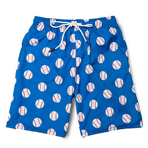 ChalkTalkSPORTS Baseball Swim Trunks | Summer Baseball Swim Shorts | Blue | Adult Medium