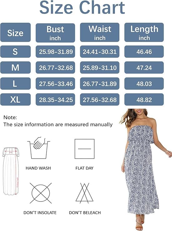 ZMPSIISA Women's Summer Off The Shoulder Maxi Dress Ruffle Strapless Blue White Porcelain Boho Casual Loose Long Dresses