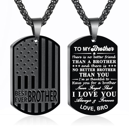 GLITTO To My Brother Necklace Gifts from Bro, Best Brother Ever Dog Tags American Flag Pendant Chain...