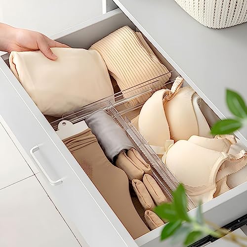wiksite 6 Set Schubladentrenner - Verstellbar Kunststoff Schubladentrenner 27.6-52cm Transparente Schubladenteiler Drawer Divider für Schubladen Organizer, Schminktisch, Badezimmer, Kommode, Küche