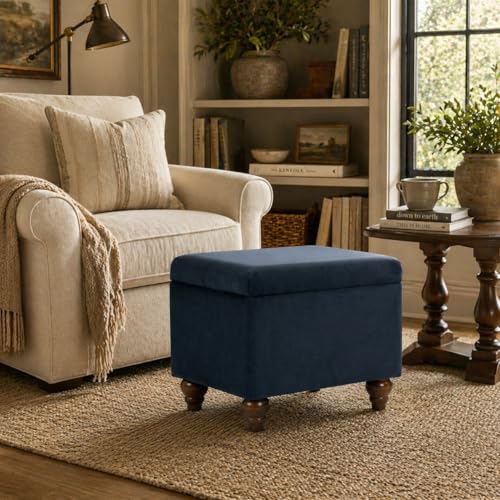 Image of HomePop 22 inch Medium Rectangular Storage Ottoman - Blue Velvet
