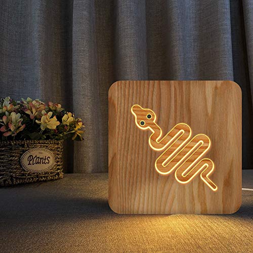 Lampe en bois originale serpent 3D, le cadeau créatif idéal pour enfants et adultes