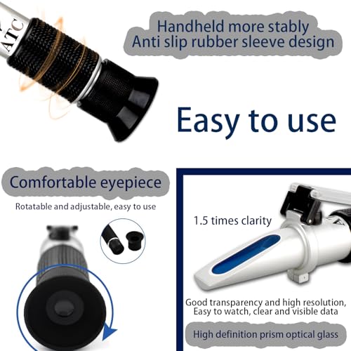 Miniatura 6 de Yujuvi Refractómetro Vino Brix 0-40 , Alcohol Potencial 0-25 Refractómetro Con Doble Escala Para Determinación Del Contenido De Azúcar Y Alcohol Potencial Del Vino De Caseras