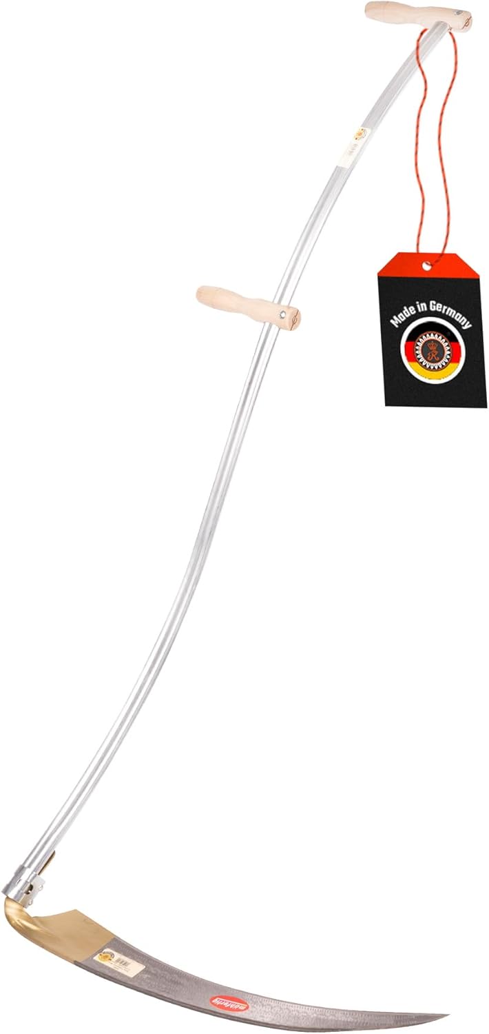 SHW-FIRE Blattsense 65 cm mit 150 cm Stahlrohrstiel (Robustes Sensenblatt für Gräser, Wiesen, handgeschmiedet)