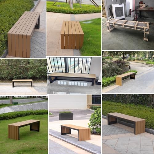 Durable Weatherproof Outdoor Garden Bench, 47.24in Heavy-Duty Steel Slatted Seat, Maintenance-Free Seating for Parks, Plazas, Communities, Public Spaces