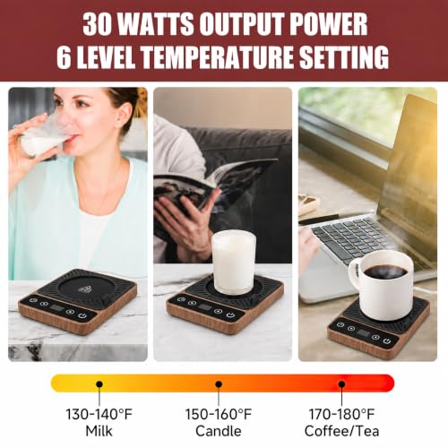 Image of Mug Warmer - Electric Coffee Mug Warmer with Timer | Coffee Cup Warmer for Desk Auto Shut Off,Smart 6-Temperature Control, Coffee Accessories for Coffee Lovers, Wood