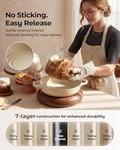 Image of 5QT Enameled Cast Iron Sourdough Bread Oven for Homemade, White | Tight-fitting Dome Lid, Shallow Base Supports Easier Loading & Crisp Sourdough Crusts, Gifts for Sourdough Bakers