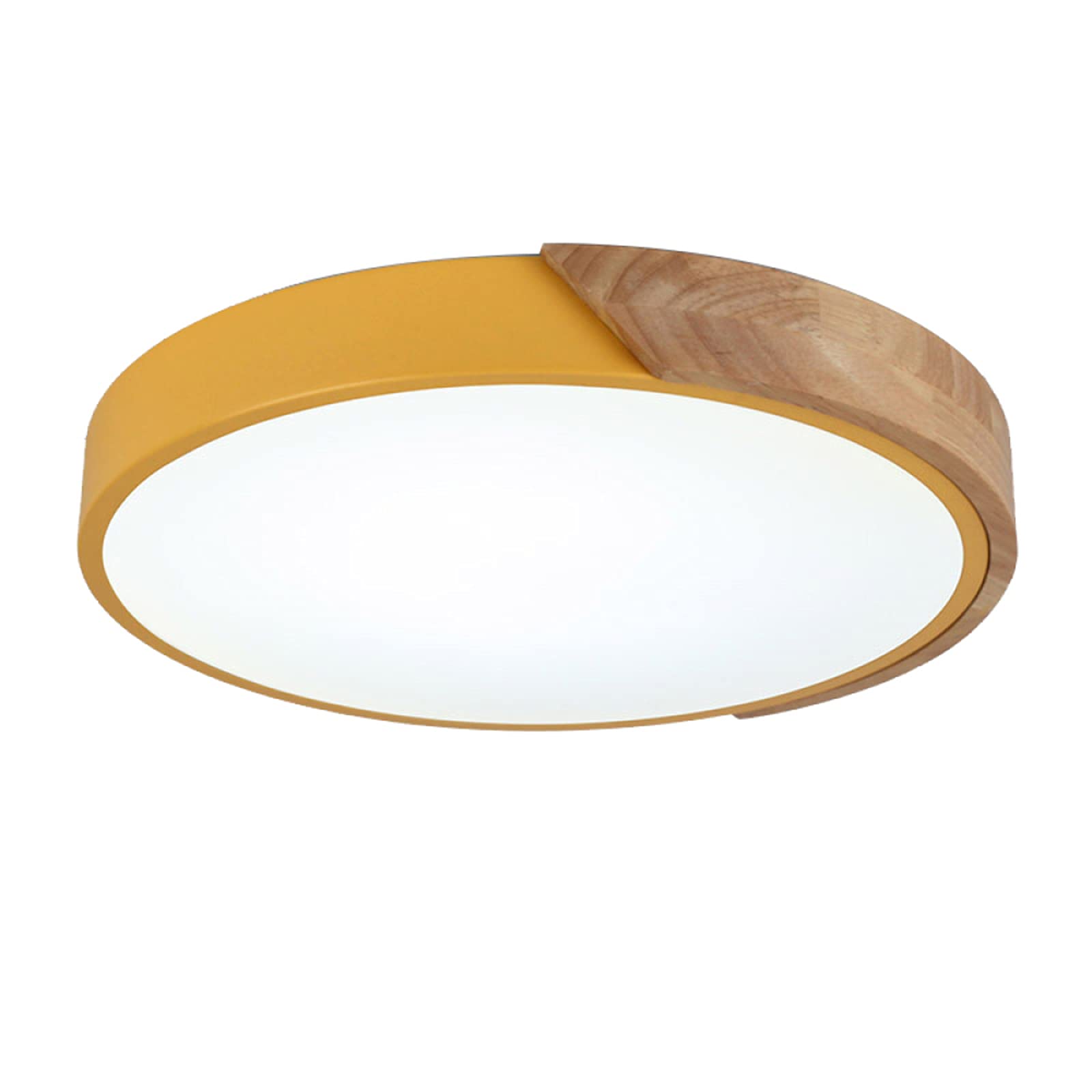 Round Macaron LED Ceiling Light, Modern Wood Ceiling Lamp Flush Mount Ceiling Lighting for Children's Room, Living Room, Bedroom, Hallway,Yellow+Stepless Dimming-30cm 18W