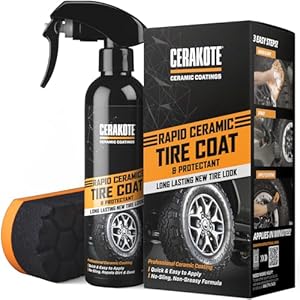 Cerakote® Rapid Ceramic Tire Coat Spray – Long Lasting Ceramic Coating with New Tire Look for Cars and Trucks – Easy to Use Applicator and Quick Drying for Professional Results – 8 fl oz