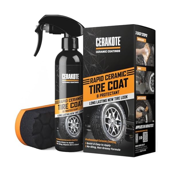 Cerakote® Rapid Ceramic Tire Coat Spray – Long Lasting Ceramic Coating with New Tire Look for Cars and Trucks – Easy to Use Applicator and Quick Drying for Professional Results – 8 fl oz