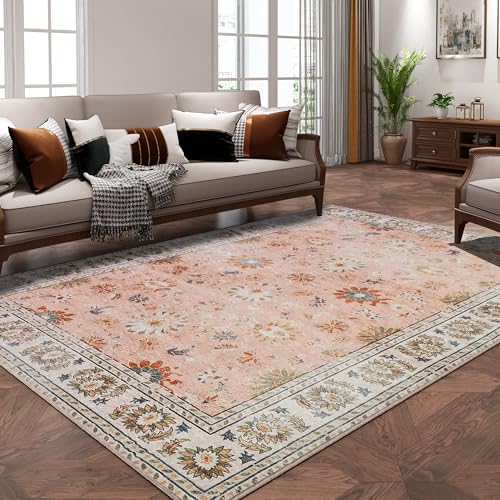 Xfrog Machine Washable Rug Vintage Area Rug for Living Room Non-Slip Traditional Rug Carpet for Office Kitchen Dining Blush 120x170CM - Image 2
