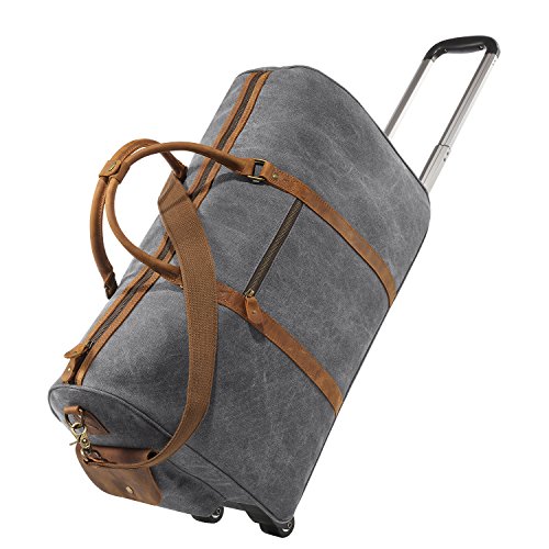 Kattee Rolling Duffle Bag with Wheels Canvas Travel Luggage Duffel Bag 50L (Light Gray)