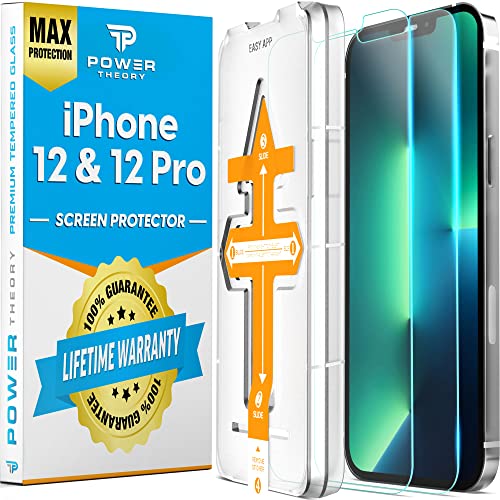 Image of Power Theory Designed for iPhone 12 /iPhone 12 Pro Screen Protector Tempered Glass [9H Hardness], Easy Install Kit, 99% HD Bubble Free Clear, Case Friendly, Anti-Scratch, 2 Pack