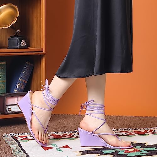 Allegra K Women's Kitten Heel Sandals – Lace-Up Open Toe, Faux Suede, 2 3/8 Inch Heel, Rubber Sole