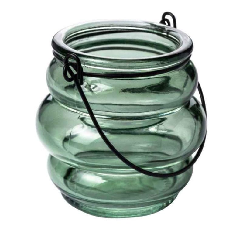 Glaslaterne mit Henkel 8cm. Teelichthalter Windlicht Kerzenhalter Kerzenglas (Grün)