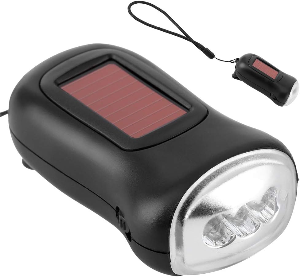 Hand Crank Solar Powered Rechargeable Flashlight LED Emergency Dynamo Torch for Outdoor Camping with Handoperated Generators