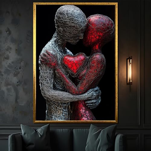 Peinture sur toile amoureux abstraits XINBAO 60x90cm avec cadre intérieur pour salon moderne