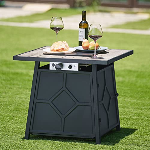 Otsun Outdoor Patio 28'' Propane Fire Pit Table, 50000 Btu Gas Fire Table With Weather Cover, Lid, And Volcanic Rock, Pulse Ignition System, Stainless Steel #TOP1