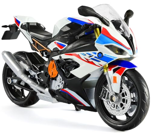 Risopen Modelo de motocicleta 1:12 juguete para BMW S1000RR Metal Die-Cast con modelo de motocicleta de plástico No requiere ensamblaje, mini regalo de moto listo para adultos (blanco)