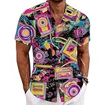 2026 Fancy Dress Costumes 80s Shirt for Men Tropical Print Short Sleeve Button Up Casual Summer Beachwear (Multicolour, L)