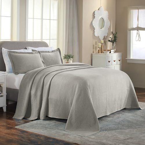 Superior 2 Piece Celtic Circles Cotton Bedspread Set, Decorative Bed Spread, Home Bed Decor, 1 Pillow Sham, Medium Weight Blanket, Matelasse Coverlet Bedding, Wedding Ring Design, King, Platinum