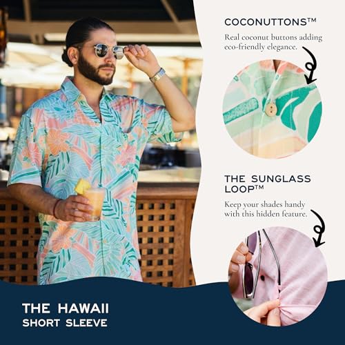 Men's Short Sleeve Button-Down Shirt, Printed Modern Hawaiian Shirt, Soft Rayon, Regular and Relaxed Fit3