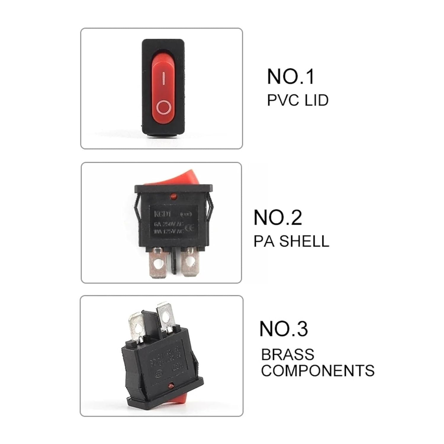 5/10 Pieces Push Button Switch 21X9.5mm 2 Pin 2 Position Rocker Switch KCD1 Flush Mount On/Off Rocker Switch 6A 250V/10A 125V(2Pin White White,5 PCS)