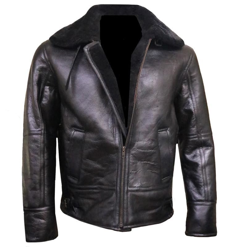 Black Raf Aviator Bomber Jacket - Black Real Shearling Flight Pilot B3 Bomber Winter Jacket For Men2