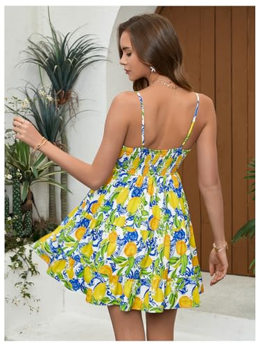 Image of Floerns Women's Swiss Dots Sleeveless Ruched Bust Ruffle Hem Cami Short Dress