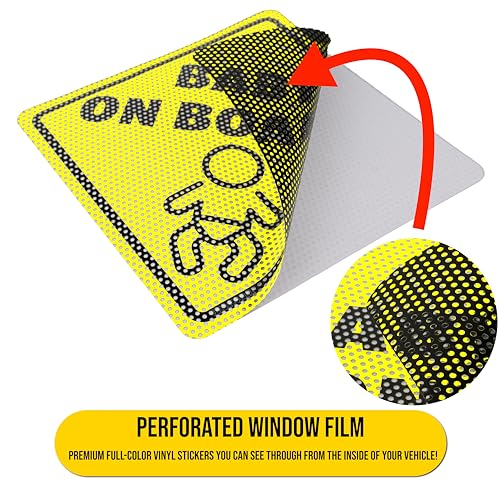 Image of Baby On Board Sticker Sign - Essential for Cars - 2 Pack, 5.5 inch by 5.5 inch - Bright Yellow and See-Through On Window - Best Safety Signs - No Need for Suction Cup or Magnet - Durable Strong Baby in Car