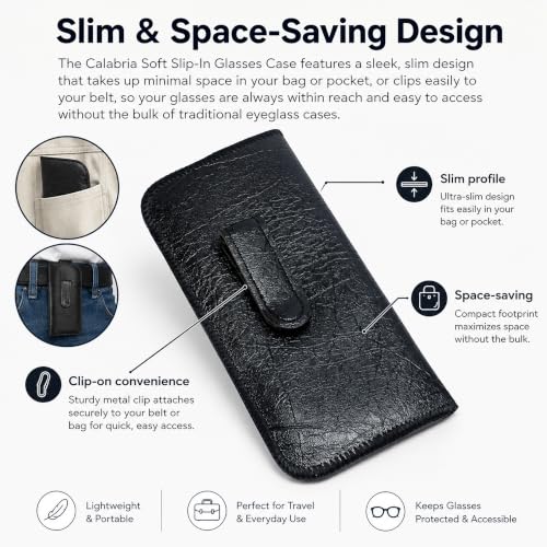 Image of Calabria Soft Slip-In Glasses Case Pocket Metal Clip Black /Brown(2Pack) Men /Women Synthetic Leather Felt Lining 6.5 inchx3 inch