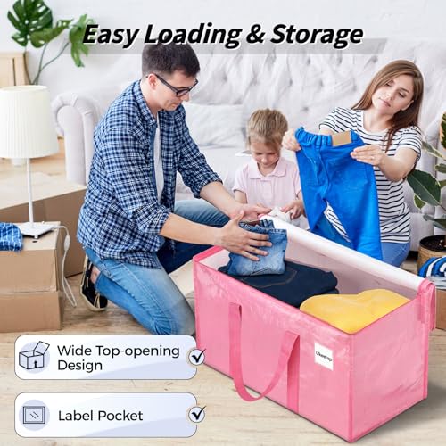 Image of 16 Pack Extra Large Heavy Duty Moving Bags, Pink Storage Bins with Lids, Reinforced Handles & Heavy-Duty Zippers Moving Boxes Storage Bags Totes for Clothes Packing, Dorms, College Supplies, Pink