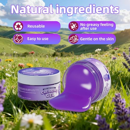 Image of Car Cleaning Gel Reusable 2Pack - Lavender Scent Dust Cleaning Putty Keyboard Slime for Car Interior Air Vent Cleaner, Auto Detailing Tools Accessories, Dust Remover Gifts for Men Women,200g,Purple