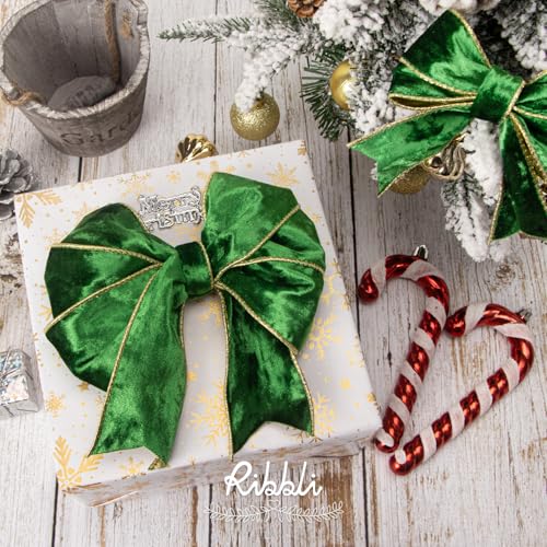 Image of Ribbli Emerald Green Velvet Wired Ribbon 2.5 Inch Metallic Green Crushed Velvet Christmas Ribbon for Gift Wrapping Christmas Tree Decoration Crafts Wreaths Supplies-Continuous 10 Yards