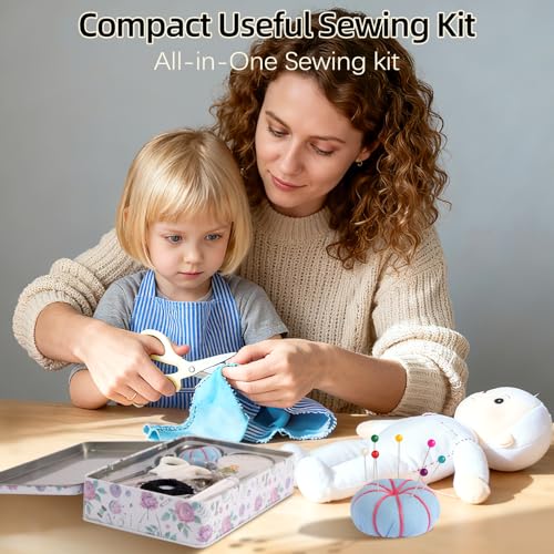 LBTEE Sewing Kit with Tin Box Container, Needle and Thread Kit with Floral Pattern Metal Storage, Gifts for Mom Grandma Friend, Sewing Accessories with Case for Home, Work, Travel, Emergency - Thumbnail 3