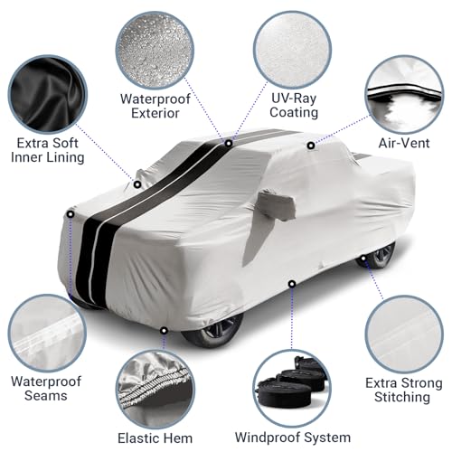Image of iCarCover Premium Truck Cover for 1998-2000 Nissan Frontier Extended Cab, Short Bed Heavy Duty Waterproof All Weather Rain Snow UV Protector Full Exterior Indoor Protection (Stripe - Light Gray /Black)